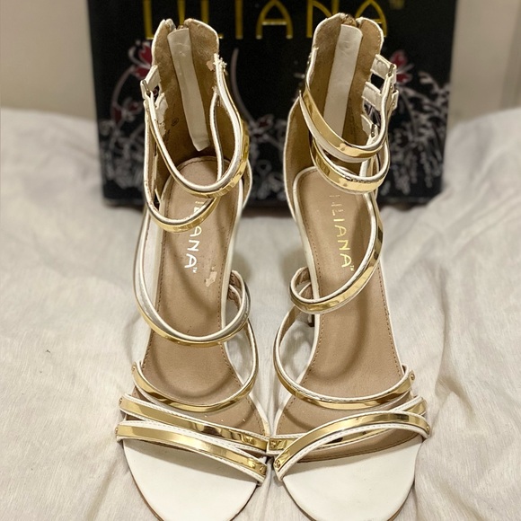 Liliana Shoes - Liliana Gold and White Strappy Heels